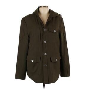 La Merde Hooded Army Green Lined Wool Blend Coat Large